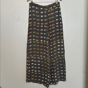 Bel Kazan Patterned Wide Leg Pants in Charcoal and Mustard L